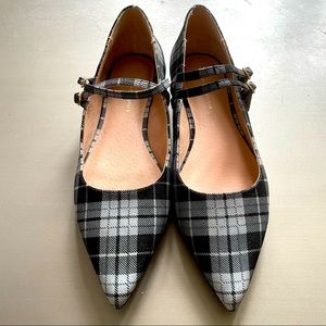 Anthropologie Black and White Plaid Flats